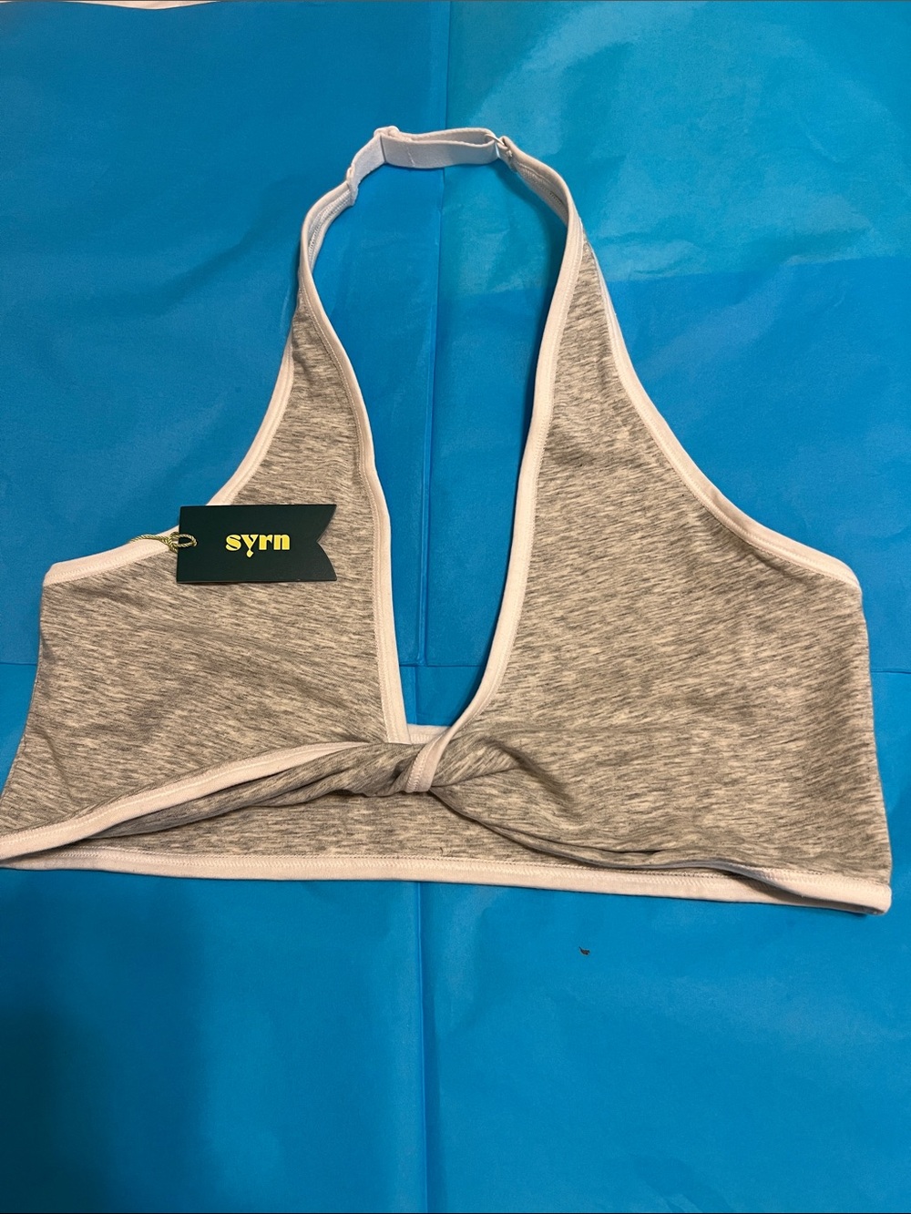 SYRN Grey Halter Bralette with White Trim